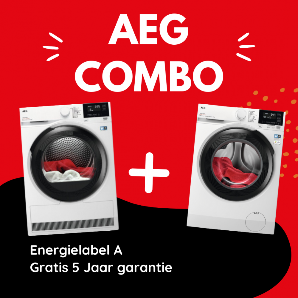 AEG CombIdeal Wasmachine LR73XU844 + Droogkast TR88AX34B incl. 5 jaar garantie